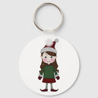 Llavero Feliz Navidad Purpurinoso Elf Chica Invierno Verde