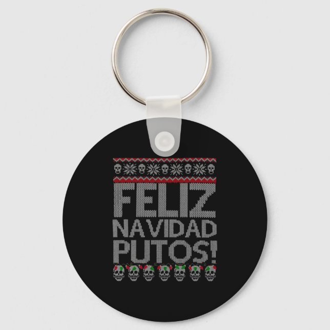 Llavero Feliz Navidad Putos Chingon Ugly Xmas Sweater Chri (Anverso)