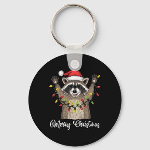 Llavero Feliz Navidad Raccoon Santa Hat Xmas Light Pjs M