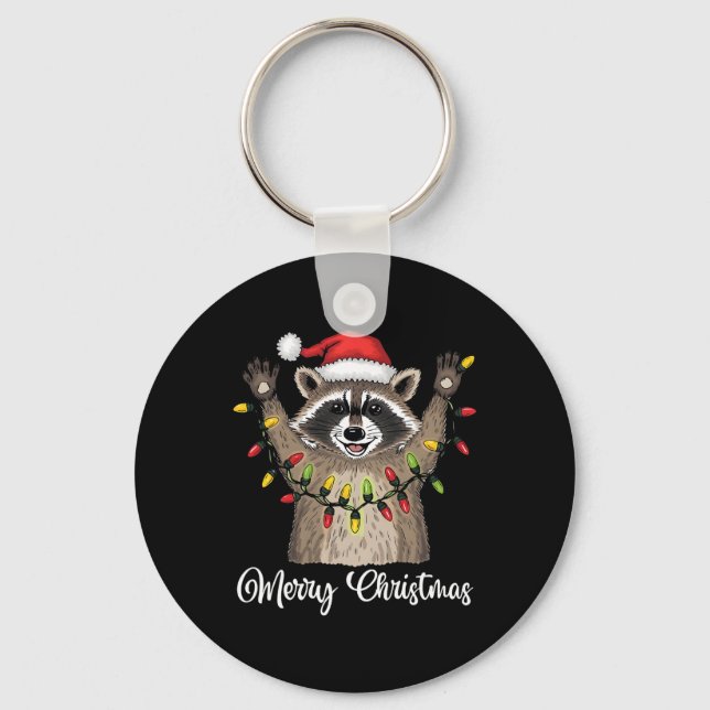 Llavero Feliz Navidad Raccoon Santa Hat Xmas Light Pjs M (Anverso)