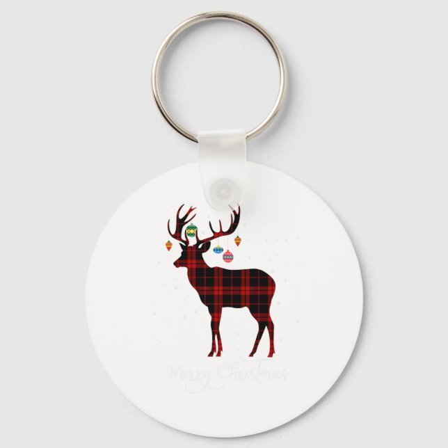 Llavero Feliz Navidad Reindeer Red Plaid Snowflake Familia (Anverso)