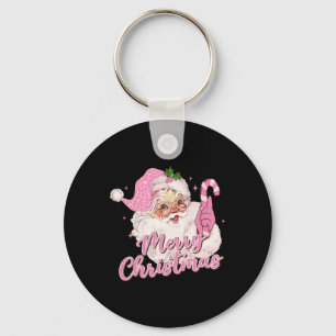 Llavero Feliz Navidad Rosa Santa Claus Retro Vintage Xma