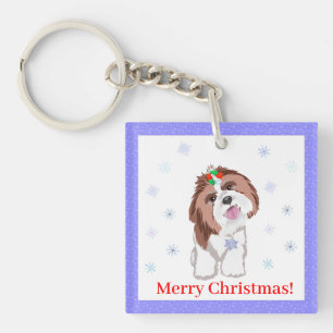 Llavero Feliz Navidad Shih Tzu con copo de nieve