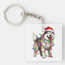 Feliz Navidad Siberian Husky con Santa Hat
