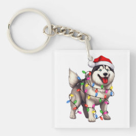 Llavero Feliz Navidad Siberian Husky con Santa Hat