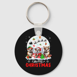 Llavero Feliz Navidad Tres Bulldoges de renos de Santa Elf