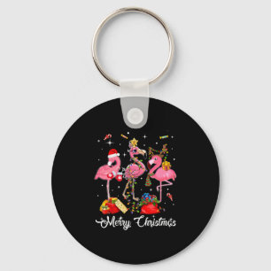 Llavero Feliz Navidad Tres Flamingo Con Santa Hat