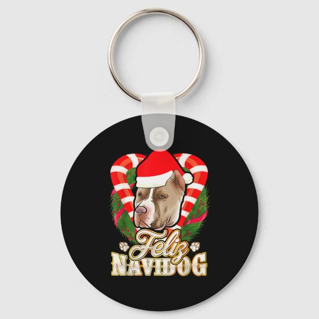 Llavero Feliz Navidog Tbull With Santa Claus Hat Ttie Chri (Anverso)