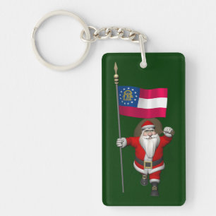 Llavero Feliz Papá Noel Con Bandera De Georgia
