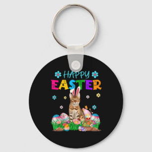 Llavero Feliz Pascua Bunny Bengal Cat Hunting Eggs Colorf