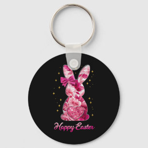 Llavero Feliz Pascua Conejo Coquette Bow Floral Rosa Chino