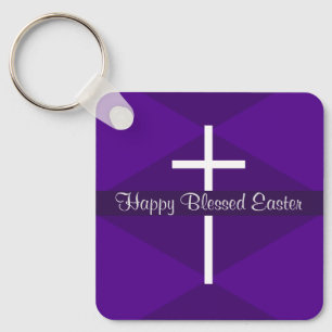 Llavero Feliz Pascua Cruz Blanca Morado Cristiano