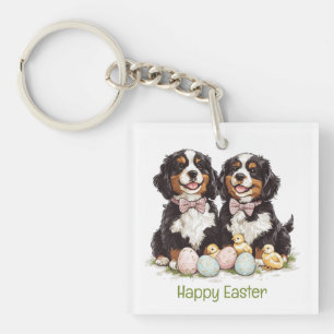 Llavero Feliz Pascua de los perros de montaña de Bernese h