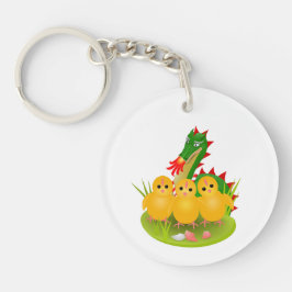 Llavero Feliz Pascua de tres pollitos y el Dragón de Mons