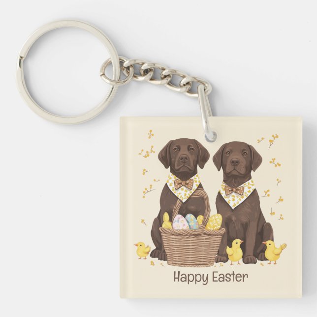 Llavero Feliz Pascua Labrador Retriever Chocolate Perros (Frente)