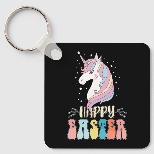 Llavero Feliz Pascua Unicornio de huevos de conejo conejo  (Anverso)