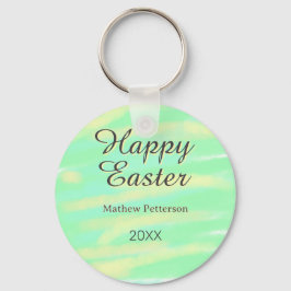 Llavero Feliz Pascua verde amarillo gris pastel nombre año
