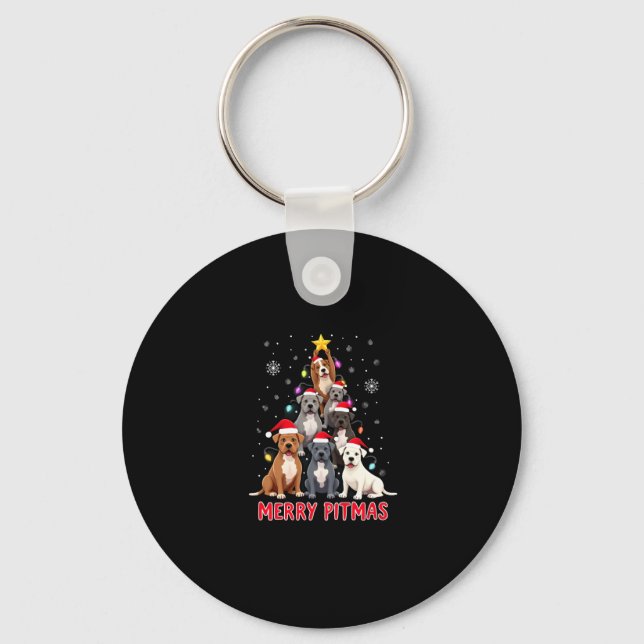 Llavero Feliz Pitmas Pitbull Perro Suéter Feo De Navidad T (Anverso)