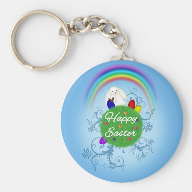 Llavero Feliz planeta colorido de Pascua (Frente)