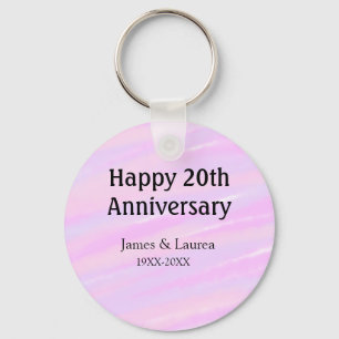Llavero Feliz vigésimo aniversario nombre rosa púrpura pas