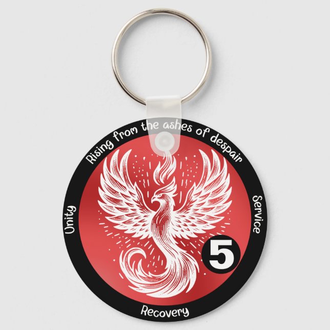 Llavero Fénix Rising Recovery Milestone AA, NA, Al-Anon (Anverso)