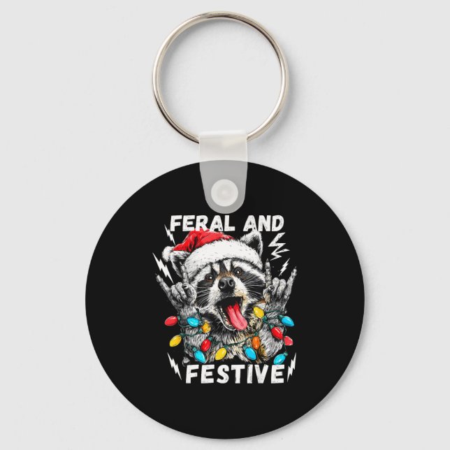 Llavero Feral And Festive Funny Christmas Rocker Raccoon S (Anverso)