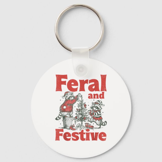 Llavero Feral And Festive Raccoon Santa Christmas Holiday  (Anverso)