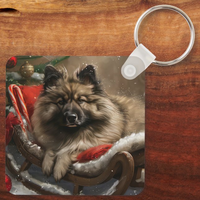 Llavero Festival de Navidades de perro de keeshond (Reverso )