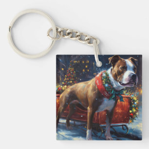 Llavero Festival Navideño del Staffordshire Bull Terrier