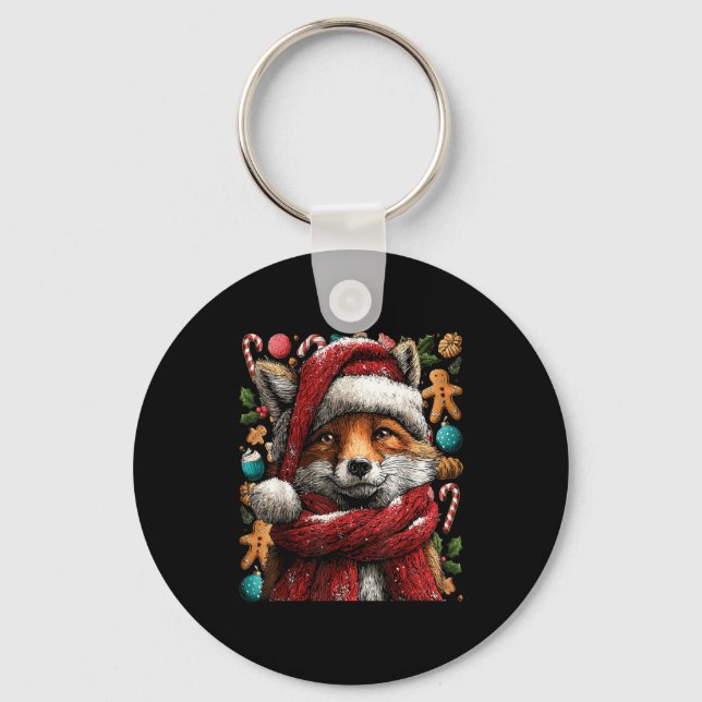 Llavero Festive Fox With Snow Santa Hat Winter Christmas A (Anverso)