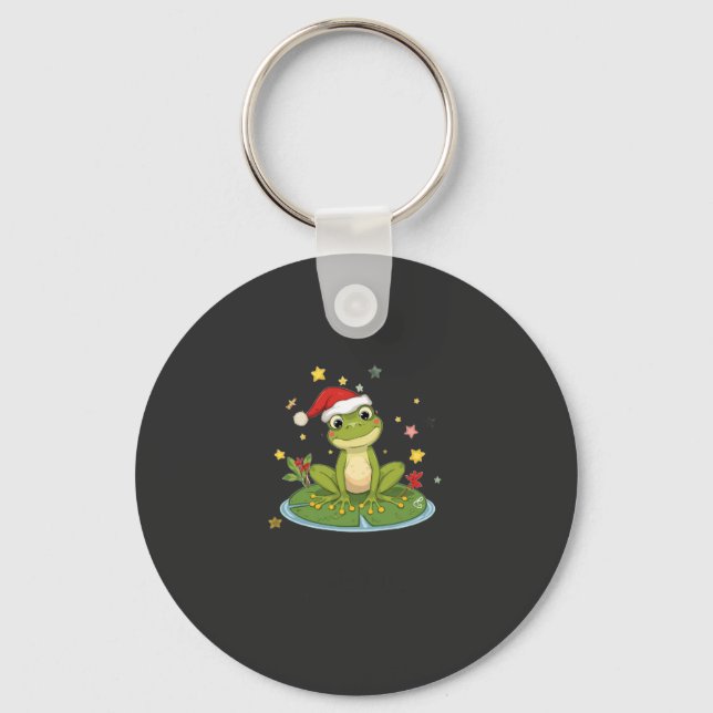 Llavero Festive Frog Joy - Cute Christmas Frog on Lily Pad (Anverso)