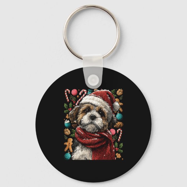 Llavero Festive Shih Tzu With Santa Hat Snowy Winter Chris (Anverso)