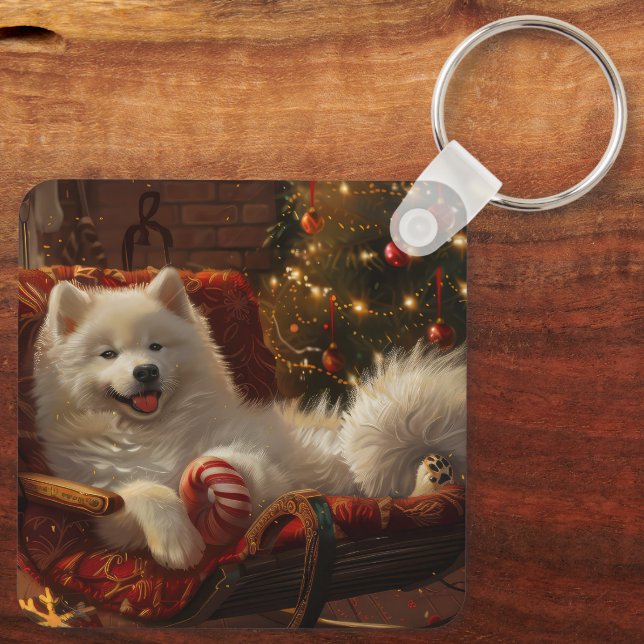 Llavero Festividad de los Navidades de perro de Samoyed (Reverso )