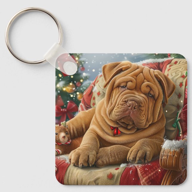 Llavero Festividad de los Navidades de perro de Shar Pei (Anverso)