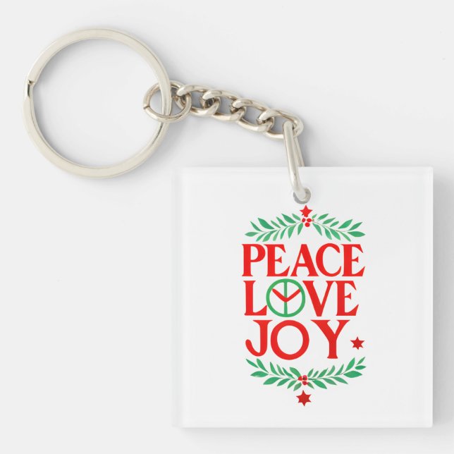 Llavero Festividad de Navidades de Peace Love Joy (Frente)