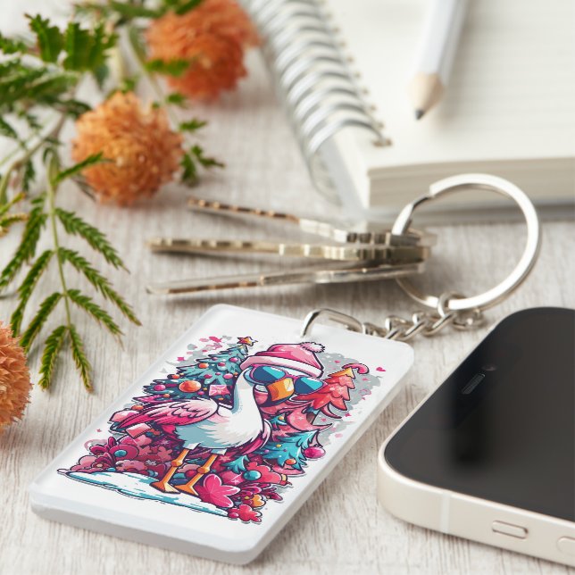 Llavero Festividades de Flamingo Santa Hat y Glasses Chris (Frente Derecha)