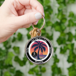 Llavero Ficha de aniversario personalizada tropical de 12 