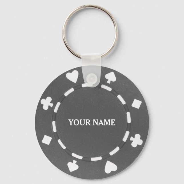 Llavero Ficha de póquer gris personalizable (Anverso)