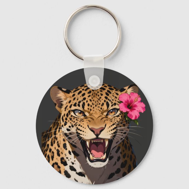 Llavero Fierce Leopard Pink Flower Keychain (Anverso)