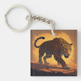 Llavero Fiero Leopardo Merodeando al Atardecer