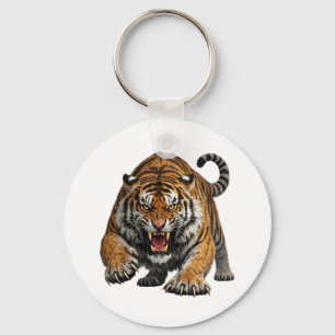 Llavero Fiero tigre de Bengala en medio salto, vida salvaj