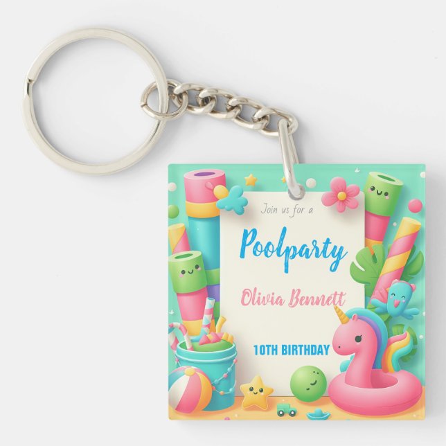 Llavero Fiesta de billar editable Natación de verano de cu (Frente)