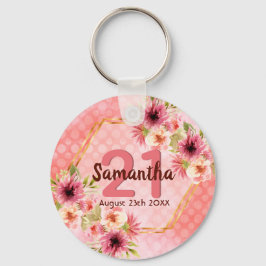 Llavero fiesta de cumpleaños 21 flor de oro de coral dahli