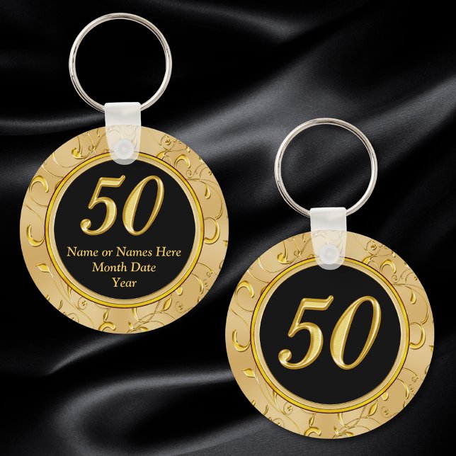 Llavero Fiesta de cumpleaños 50 favorece favores de 50 año (50th anniversary favors. Golden wedding anniversary favors and party supplies. Gifts for guests. )