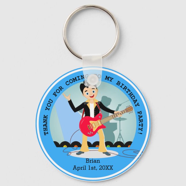 Llavero Fiesta de cumpleaños de chico estrella de rock (Anverso)