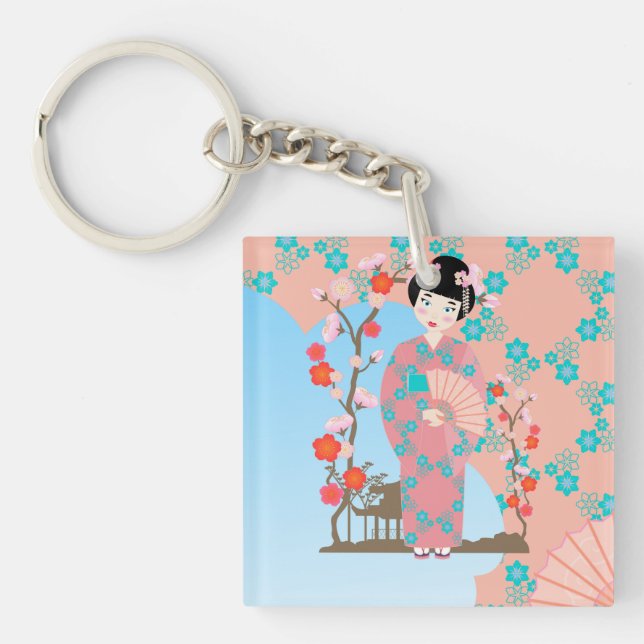 Llavero Fiesta de cumpleaños de Geisha chica (Frente)