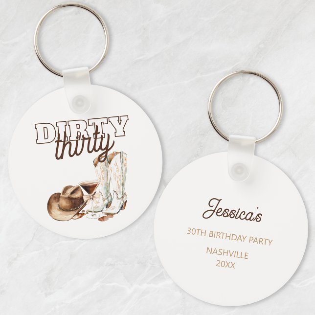 Llavero Fiesta de Cumpleaños Número Treinta Western Rustic (Western Rustic Dirty Thirty 30th Birthday Party Keychain)