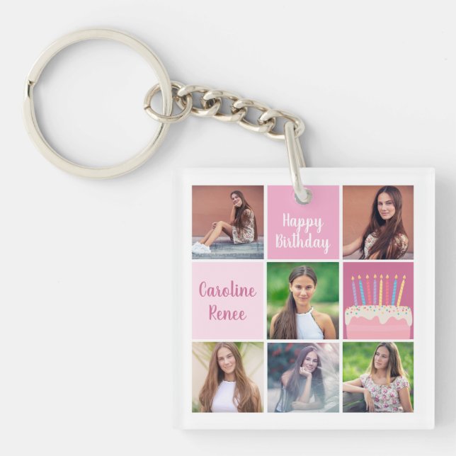 Llavero Fiesta de cumpleaños personalizada de niña con col (Frente)