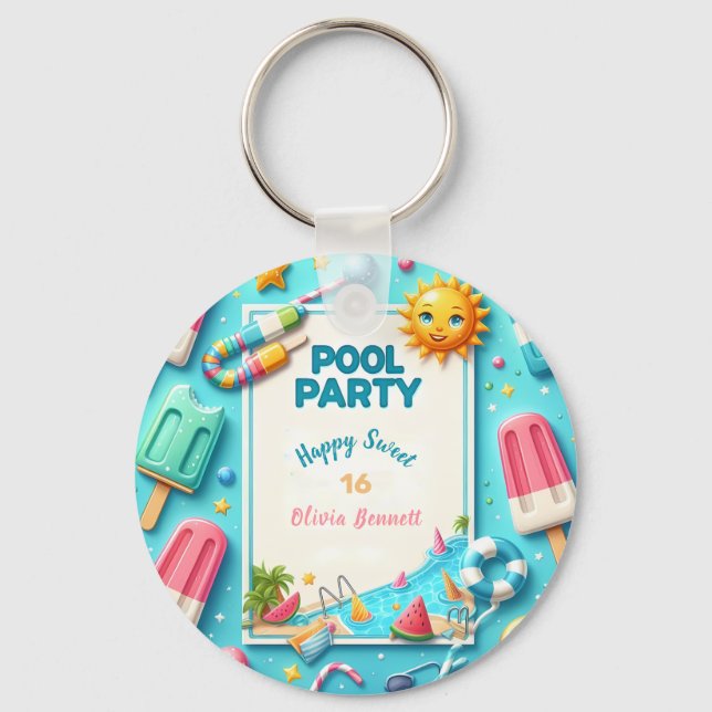 Llavero Fiesta De La Piscina Cumpleaños Dulce Dieciséis Ba (Anverso)