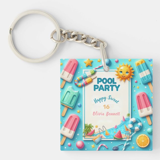 Llavero Fiesta De La Piscina Cumpleaños Dulce Dieciséis Ba (Frente)